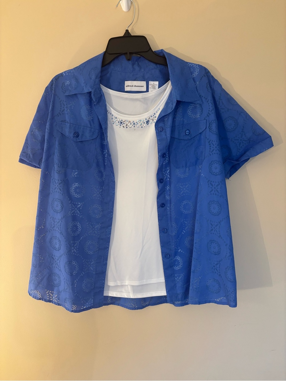 Alfred Dunner Royal Blue Eyelet Short Sleeve Layered Top Set